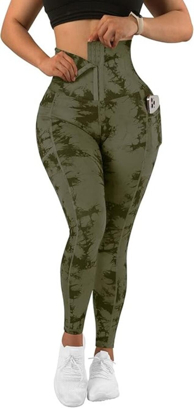 MOOSLOVER Women Corset High Waisted Leggings Pockets Tummy Control Shaper L